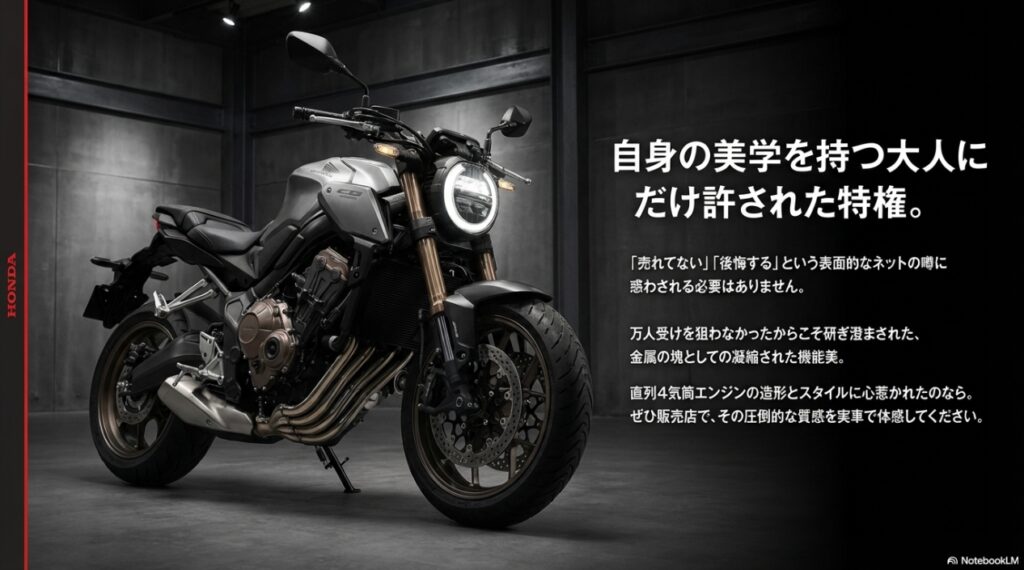 ネットの噂に惑わされない、自身の美学を持つ大人にだけ許されたCB650Rという特権