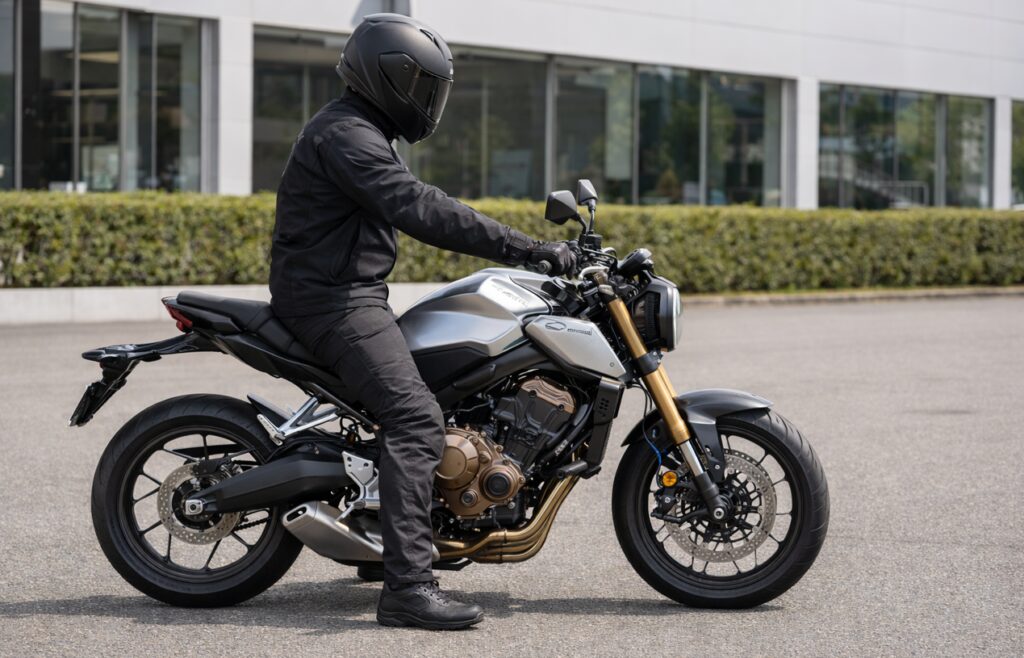 CB650Rにまたがったときの足つきと乗車姿勢のイメージ