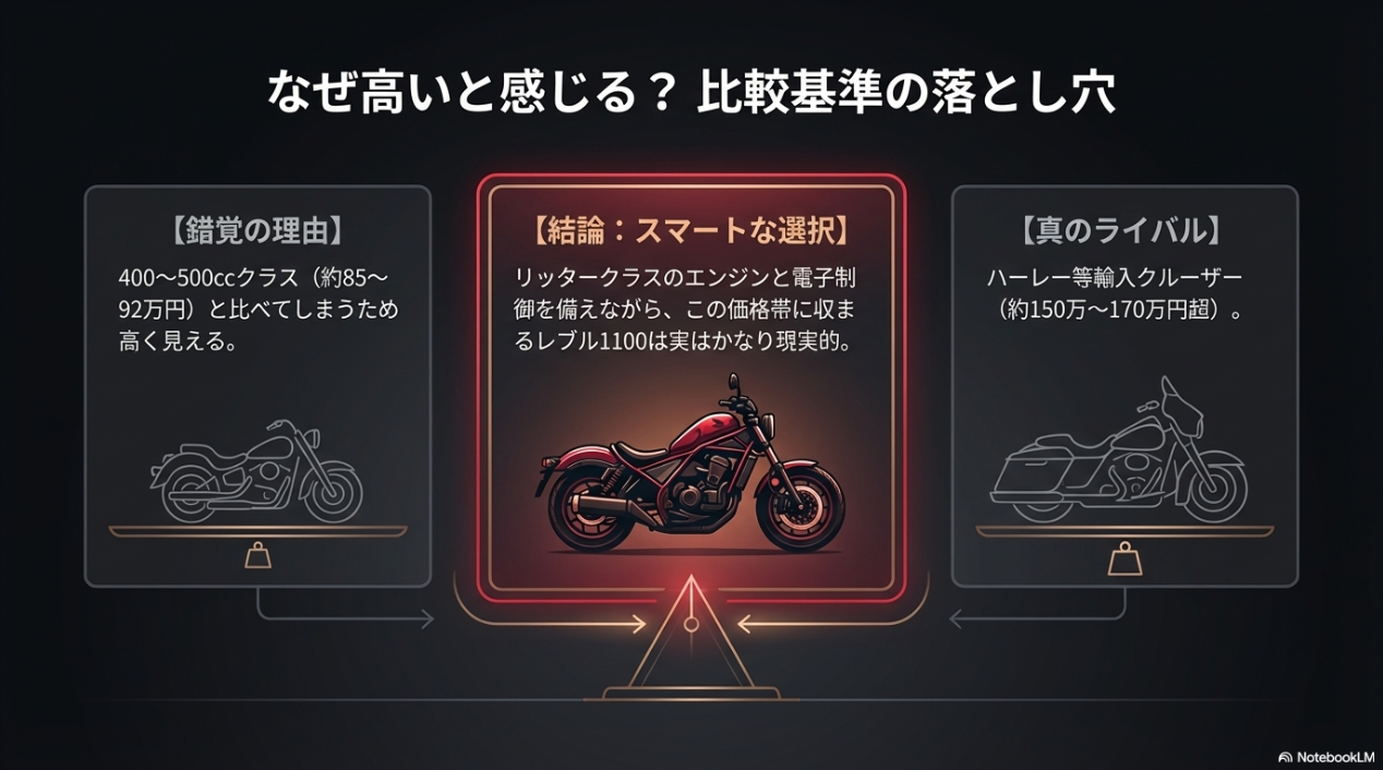 400cc〜500ccクラスと比較して高く見える錯覚の理由と、輸入クルーザーとの比較における現実的な立ち位置の解説