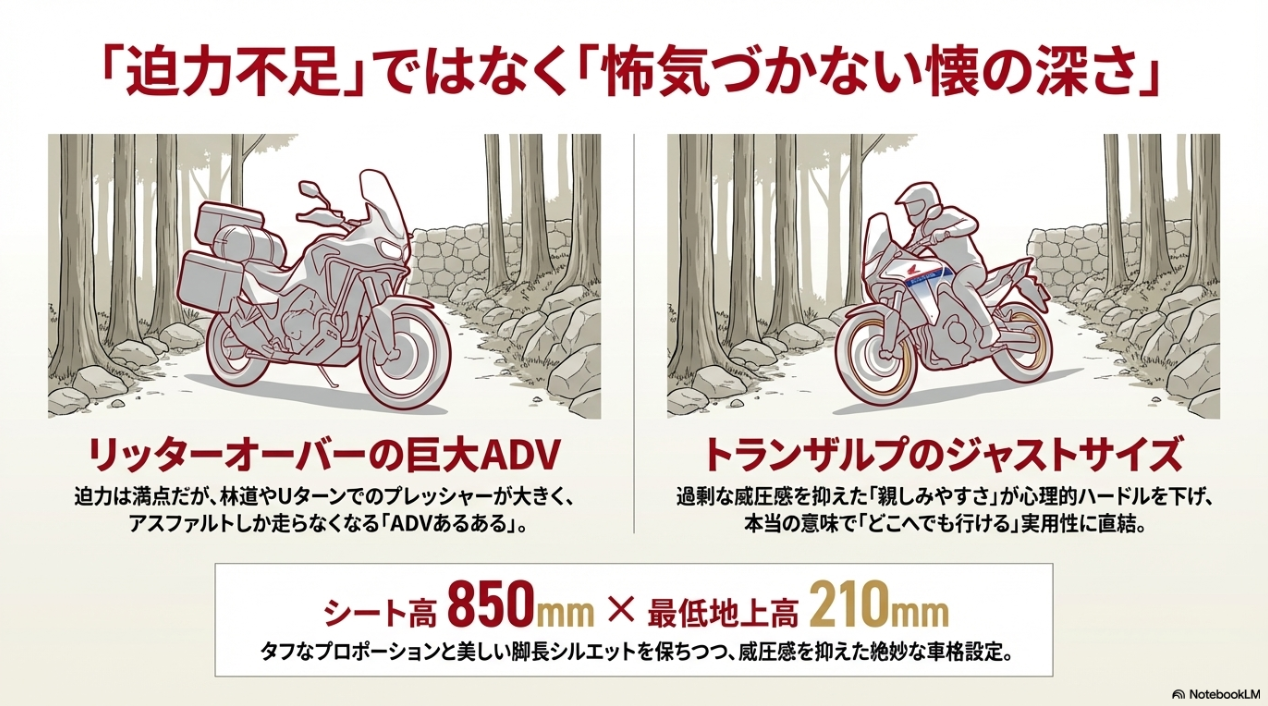 トランザルプ750は本当に「ダサい」のか?実車評価とデザインに隠された本当の魅力 巨大なアドベンチャーバイクのプレッシャーとトランザルプのジャストサイズがもたらす実用性の比較
