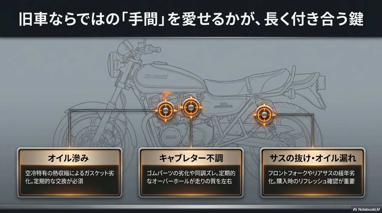 ゼファー 750RSの持病とメンテナンス ゼファー 750RSのオイル滲みやキャブレター不調、サスの抜けなど旧車特有の持病とメンテナンス