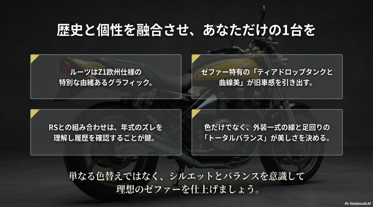 なぜゼファー750のイエローボールは色だけ塗ると浮くのか?純正年式の実態と失敗しない全体バランス ゼファー750イエローボールの歴史とシルエット、トータルバランスに関する重要ポイントのまとめ