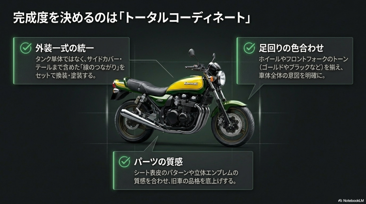 なぜゼファー750のイエローボールは色だけ塗ると浮くのか?純正年式の実態と失敗しない全体バランス ゼファー750のイエローボールを美しく仕上げるための外装一式の統一や足回りのトータルコーディネート
