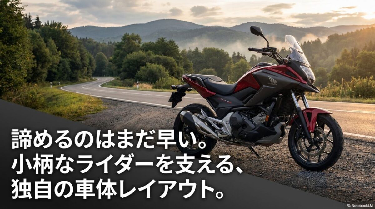 諦めるのはまだ早い。小柄なライダーを支えるNC750Xの独自の車体レイアウト