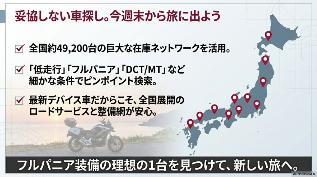レッドバロンのイントラネット検索システムや全国整備網を活用した、理想の1台を見つけるためのチェックリスト