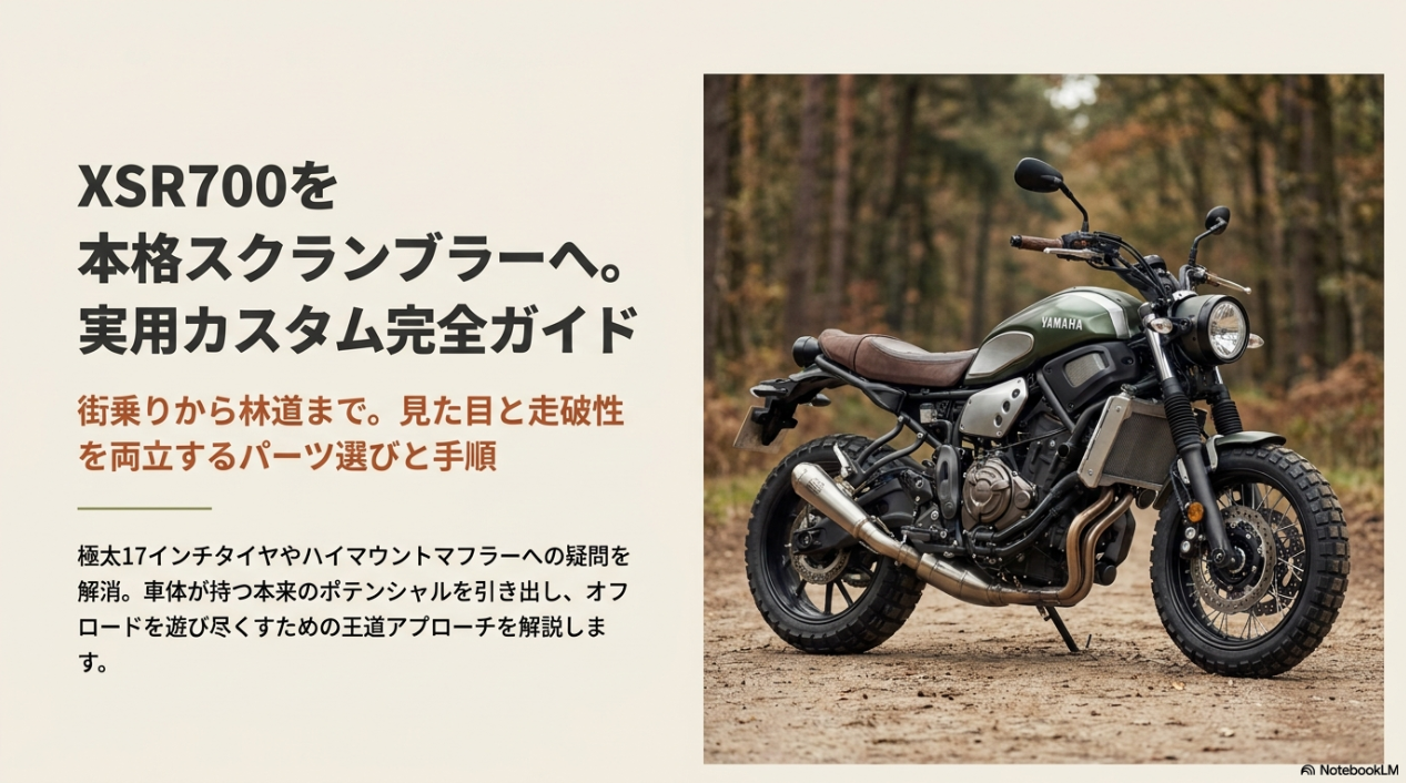 XSR700を本格スクランブラーへ。街乗りから林道まで見た目と走破性を両立する実用カスタム完全ガイド