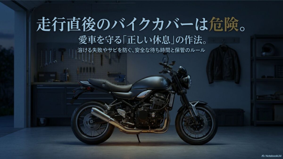 走行直後の高温状態から自然冷却によって温度が下がるバイクエンジンの概念図