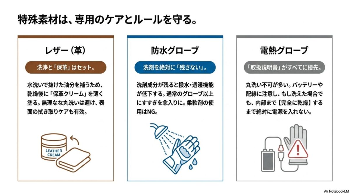 レザーグローブ・防水グローブ・電熱グローブの洗濯とケアで守るべき注意点