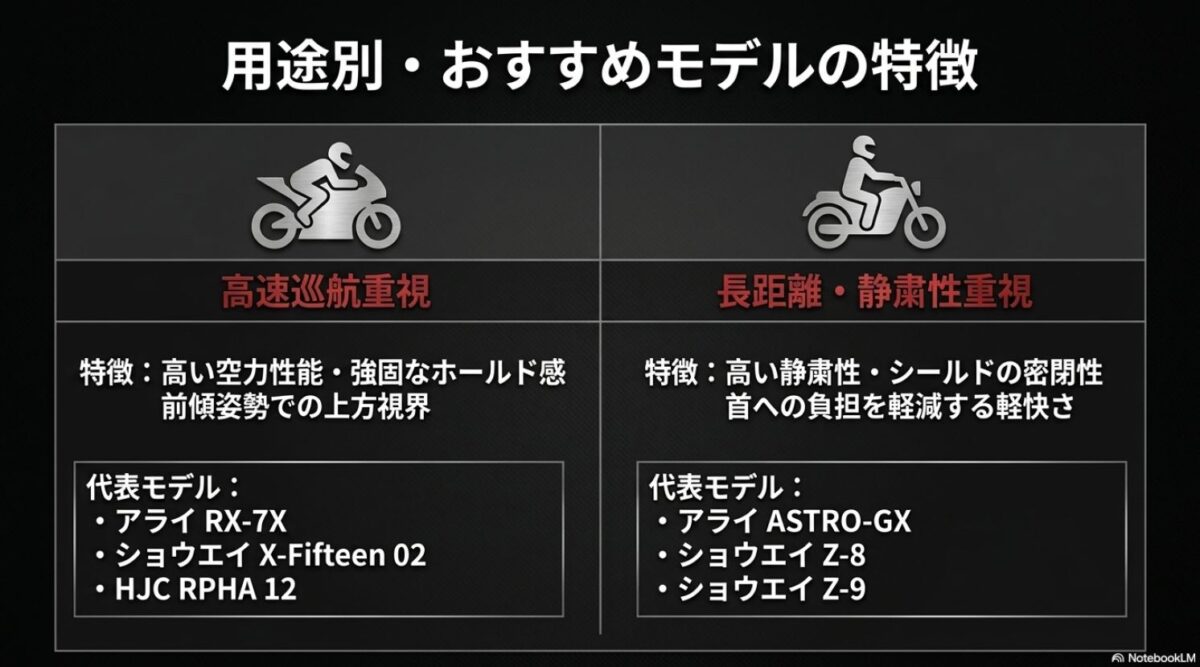 高速巡航向けと長距離ツーリング向けのフルフェイスヘルメット代表モデル比較