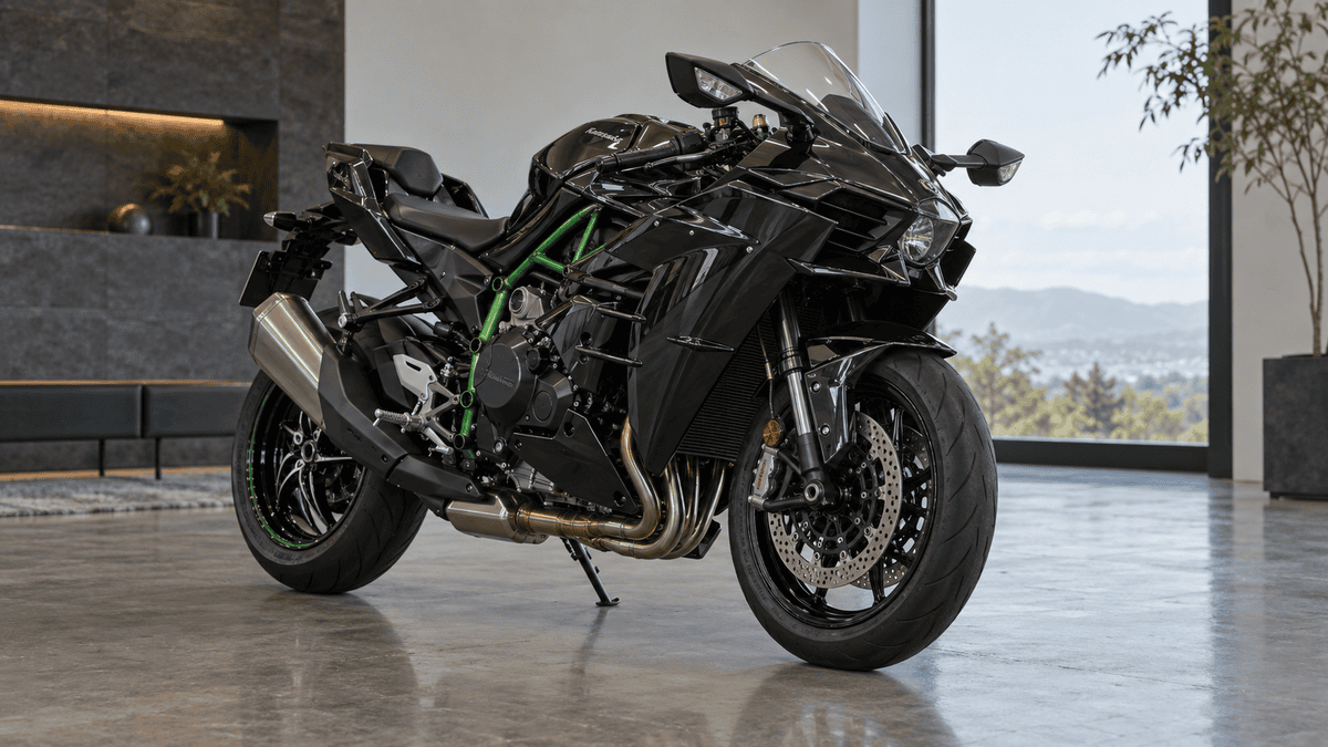 展示スペースに置かれた黒い公道用Ninja H2のイメージ